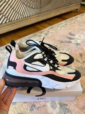 Nike Air Max 270 React Sneakers in White, Pink, Black